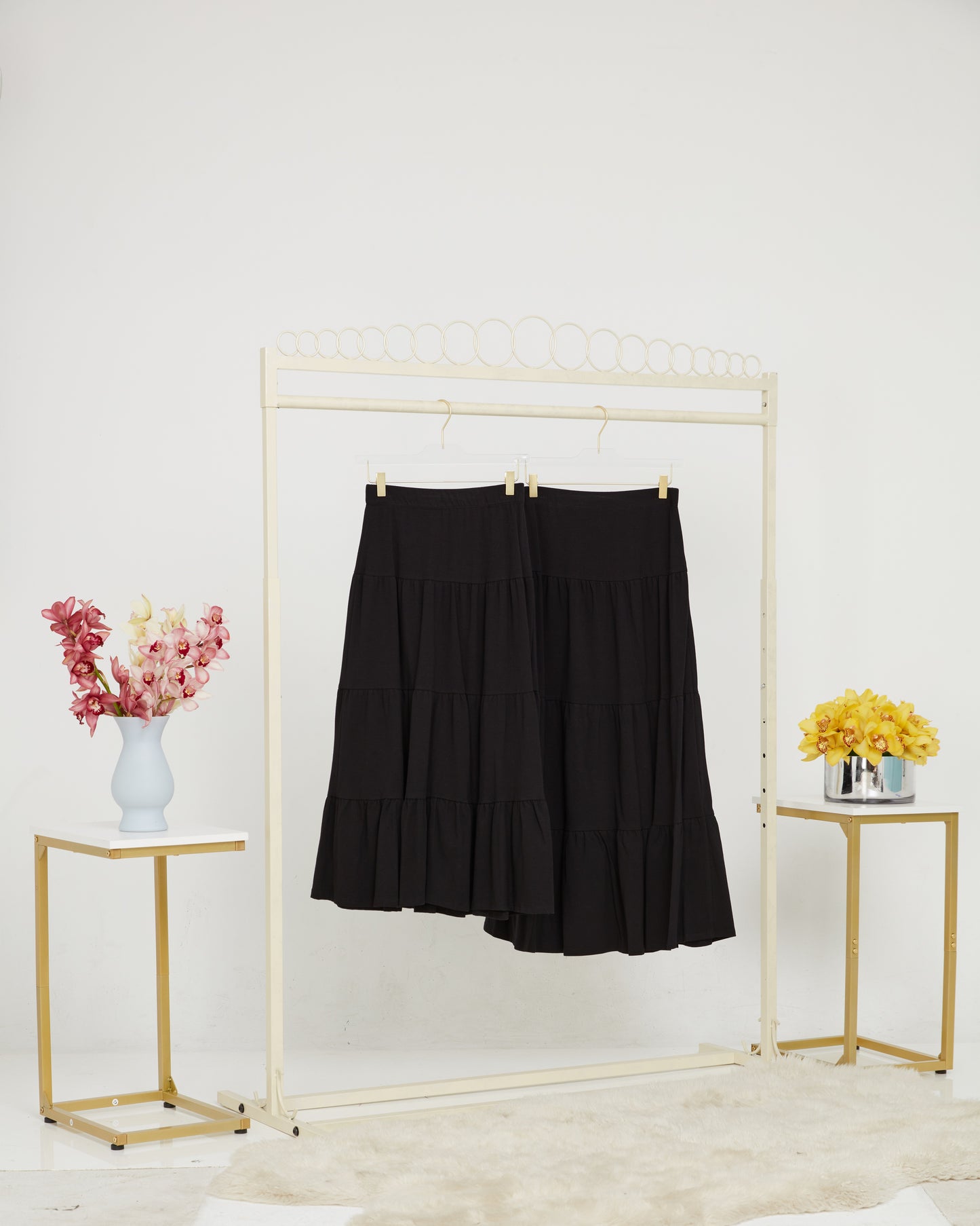 three tier cotton spandex midi and maxi length skirt