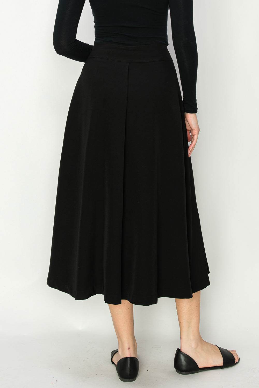  Single Center Pleat Flowing A-line Midi Skirt