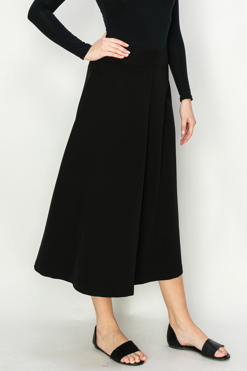  Single Center Pleat Flowing A-line Midi Skirt