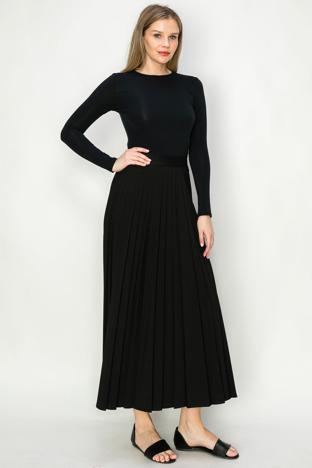 Novelty Pleated skirt  elastic waist available in knee length to Maxi Length