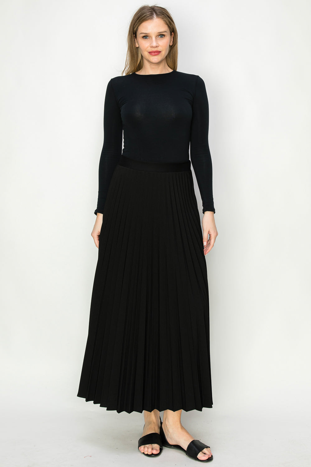 Pleated Skirt with elastic waist available in midi and maxi lengths