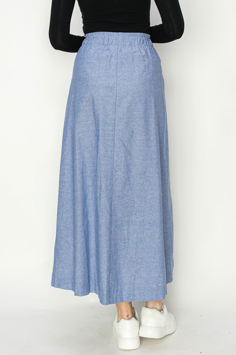 Cotton Oxford Chambrey Maxi Skirt With Draw String