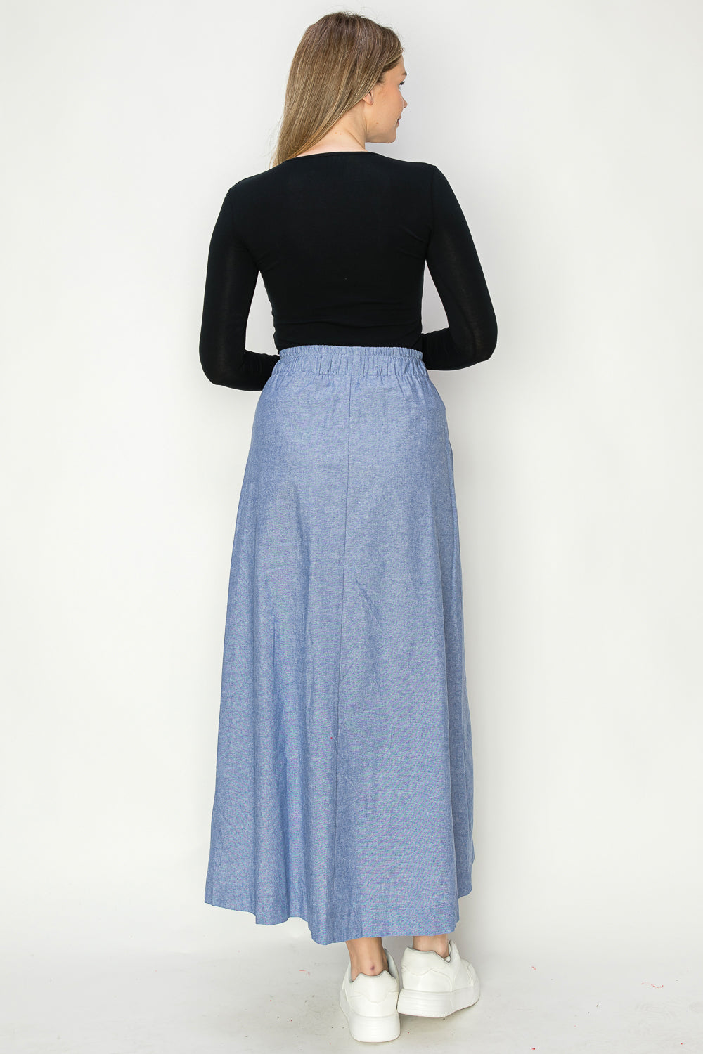 Cotton Oxford Chambrey Maxi Skirt With Draw String