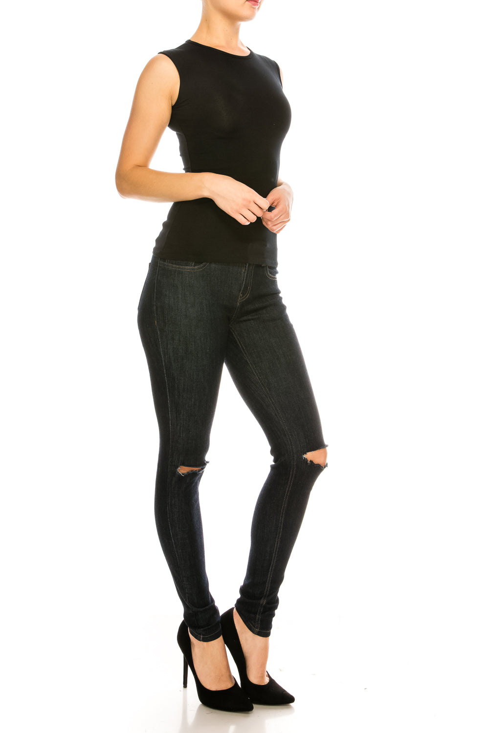 Black Microfiber Sleeveless Layering Shell Top - CHI-CHI NYC
