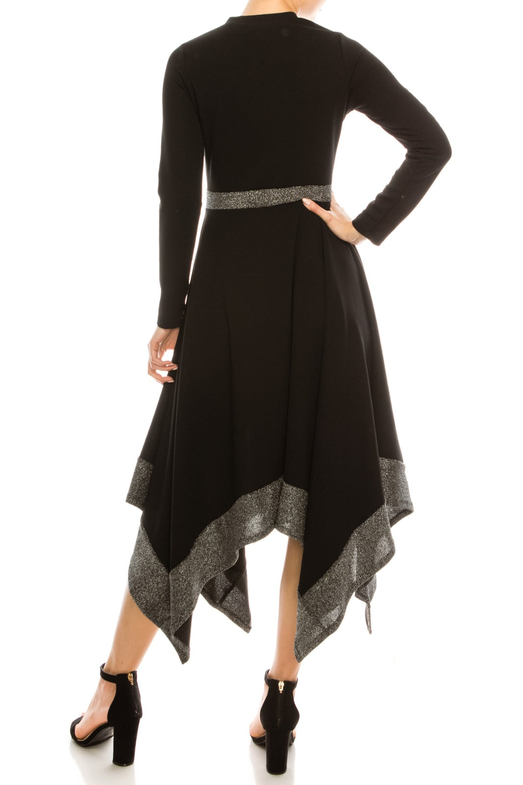 Kathy Asymmetrical Glitter Contrast Midi Dress