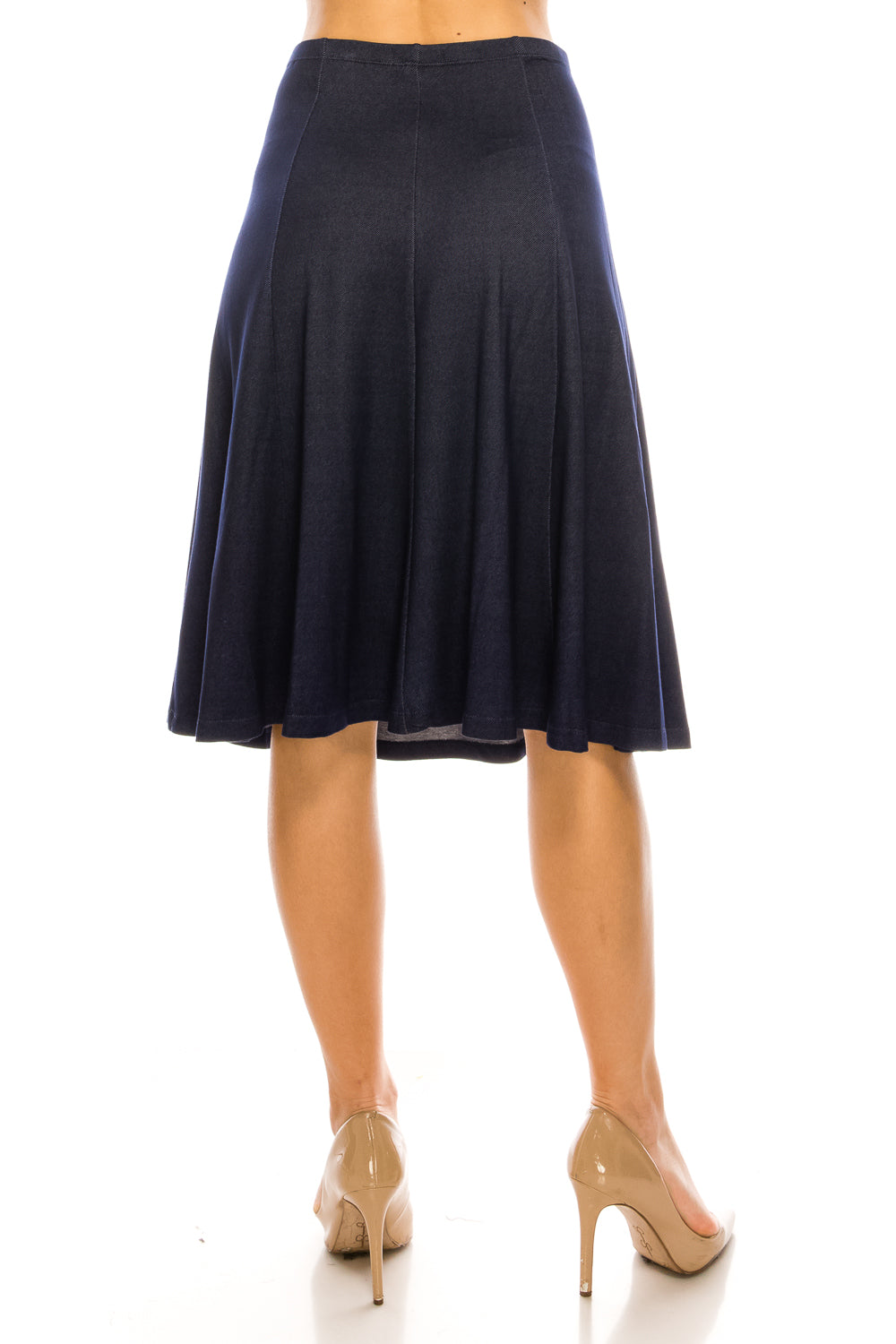 Denim Knit Flared A-line Below The Knee Midi Skirt - CHI-CHI NYC