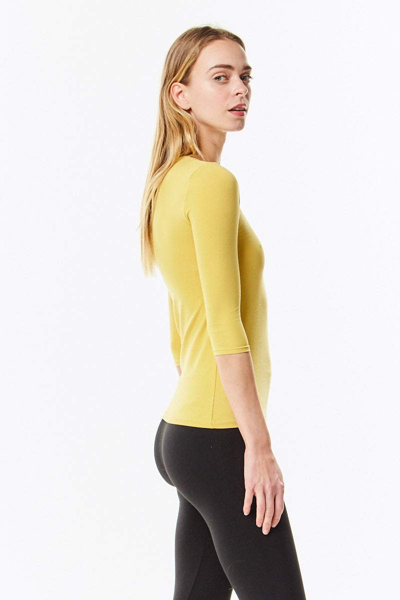 3/4 Sleeve Mustard Muted Yellow Cotton Layering Shell - CHI-CHI NYC