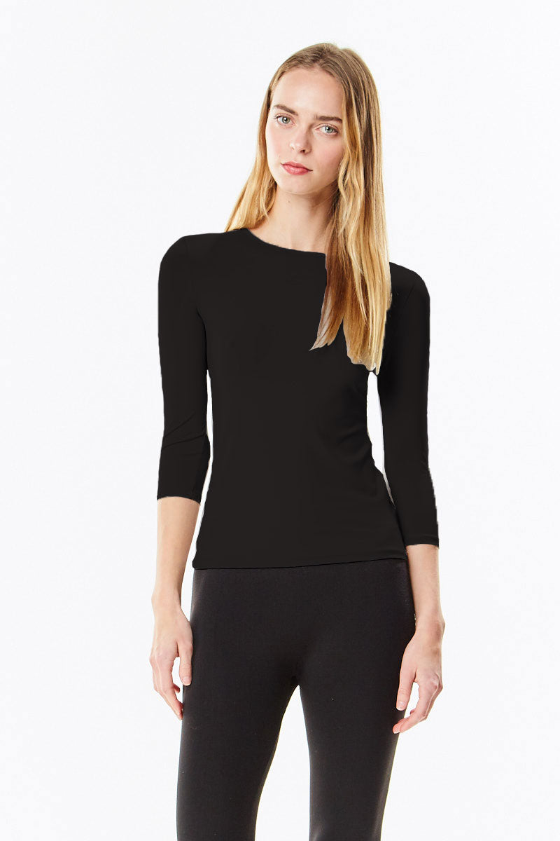 3/4 Sleeve Black Cotton Layering Shell Top - CHI-CHI NYC