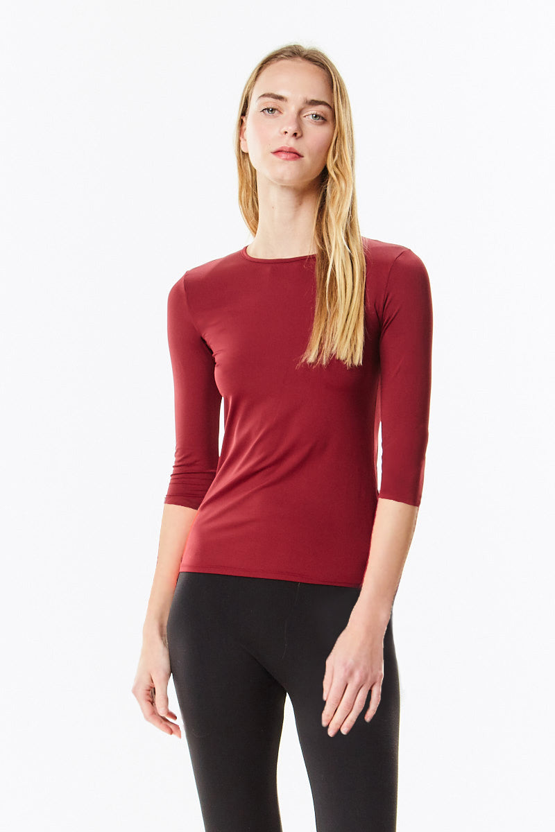3/4 Sleeve Burgundy Cotton Layering Shell - CHI-CHI NYC