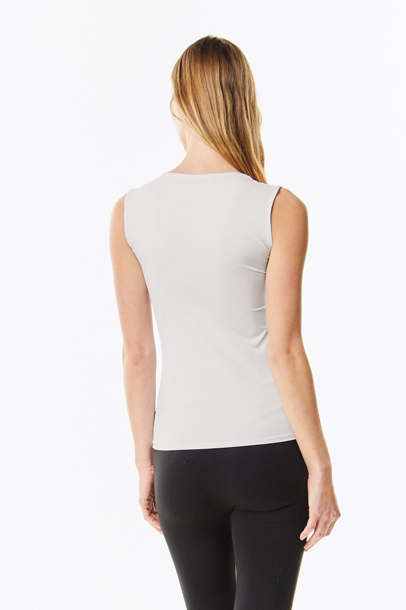 Off White Microfiber Sleeveless Shell - CHI-CHI NYC