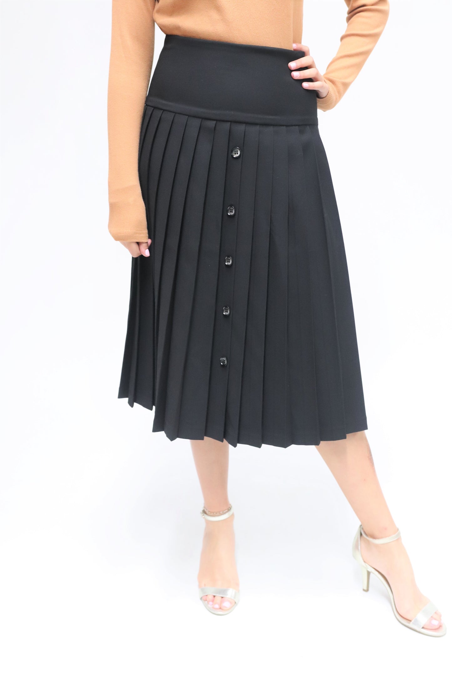 Pleated High Waist Button Front Skirt By Wear & Flair