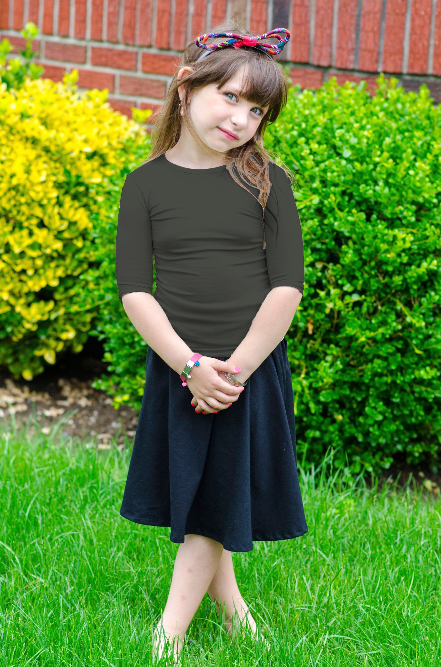 3/4 Sleeve Charcoal Gray Cotton Kids Shell - CHI-CHI NYC