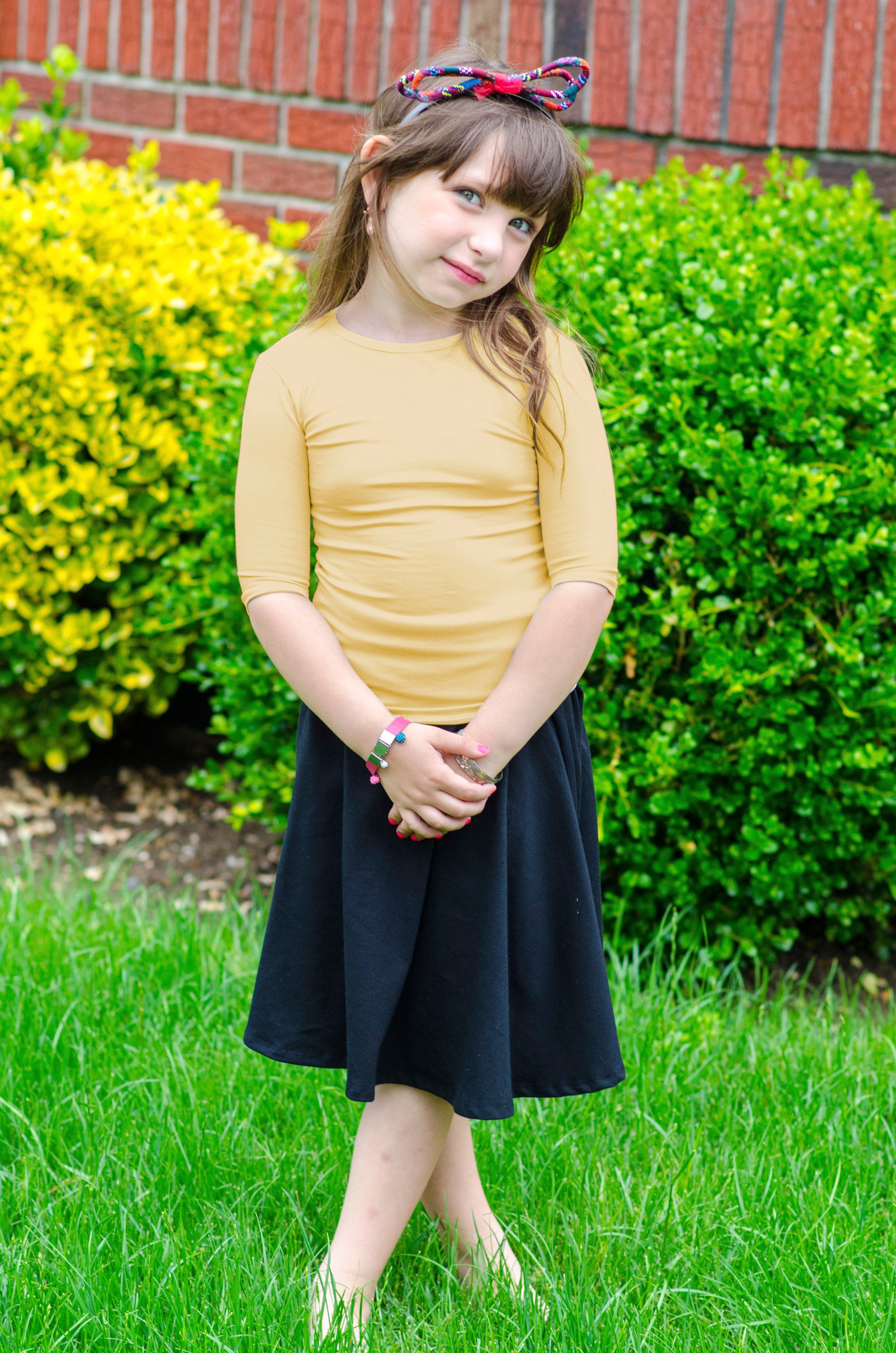 3/4 Sleeve Mustard Muted Yellow Cotton Kids Shell - CHI-CHI NYC