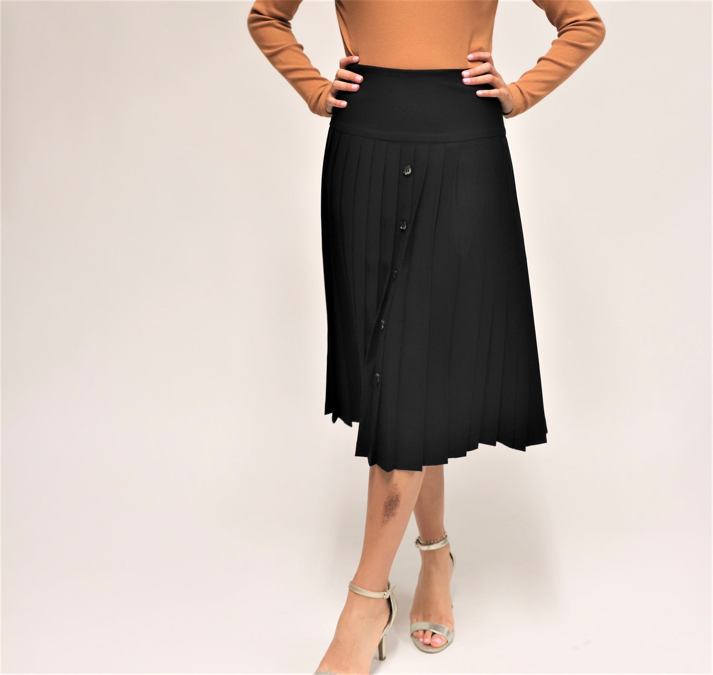 Pleated High Waist Button Front Skirt By Wear & Flair