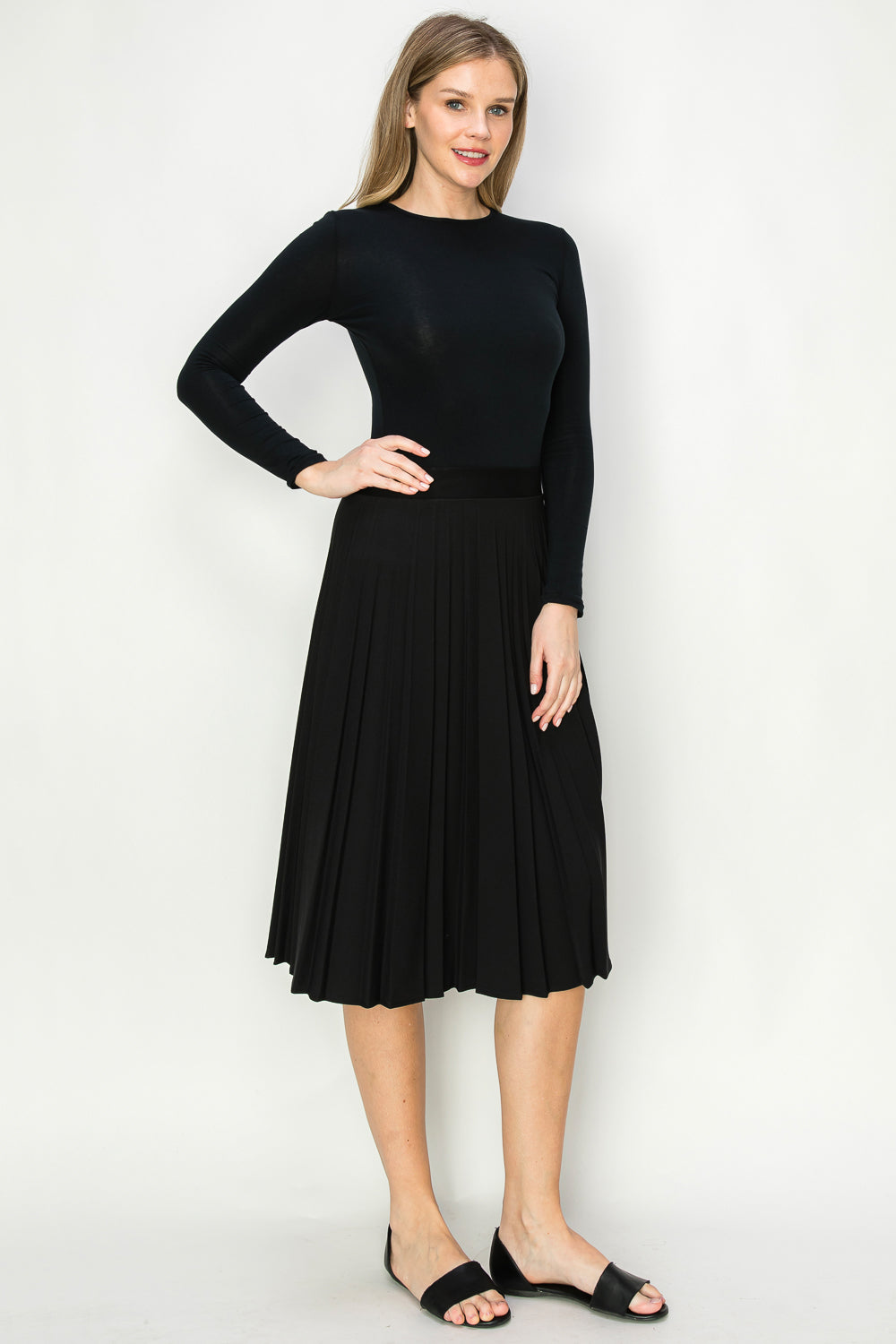 Novelty Pleated skirt elastic waist available in knee length to Maxi Length