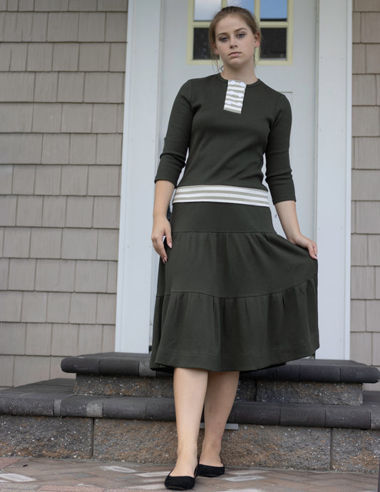 Rebecca Cotton Henley T-Shirt  And Midi Skirt