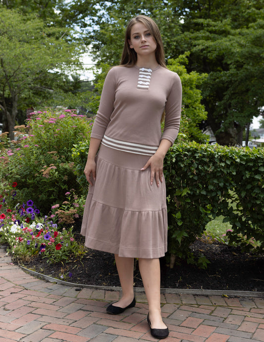Cotton Henley T-Shirt  And Midi Skirt
