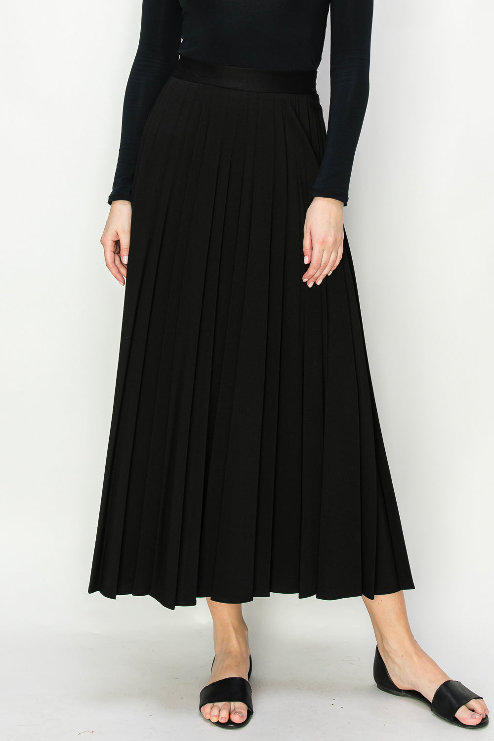 Novelty Pleated skirt elastic waist available in knee length to Maxi Length