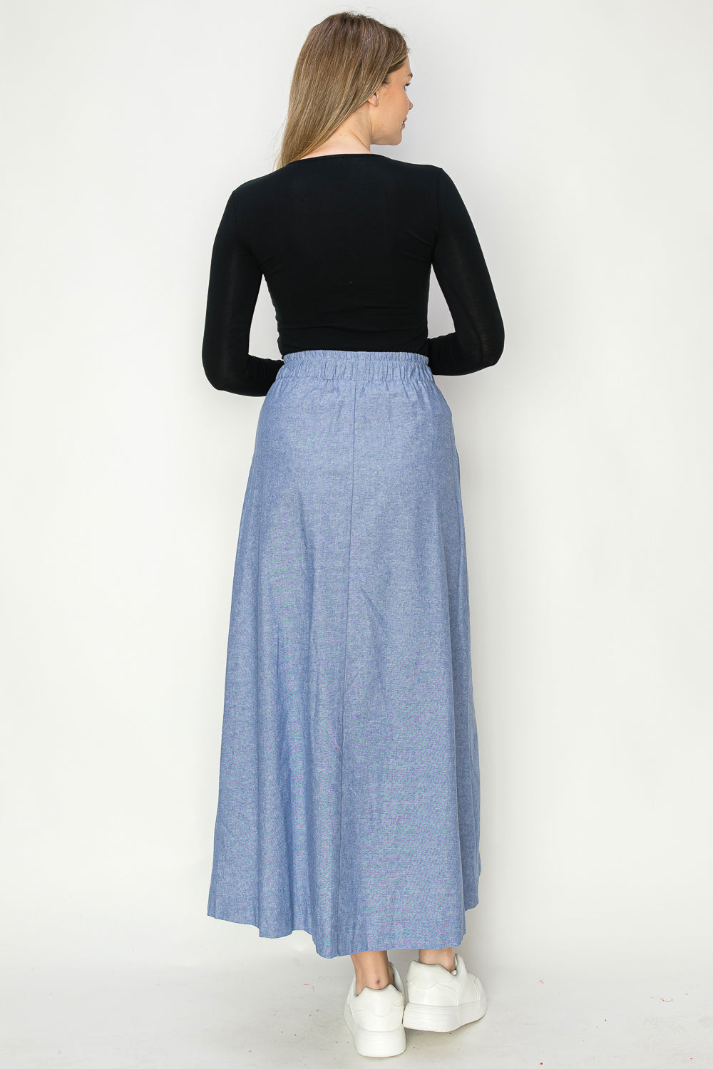  Cotton Oxford Chambrey Maxi Skirt With Draw String