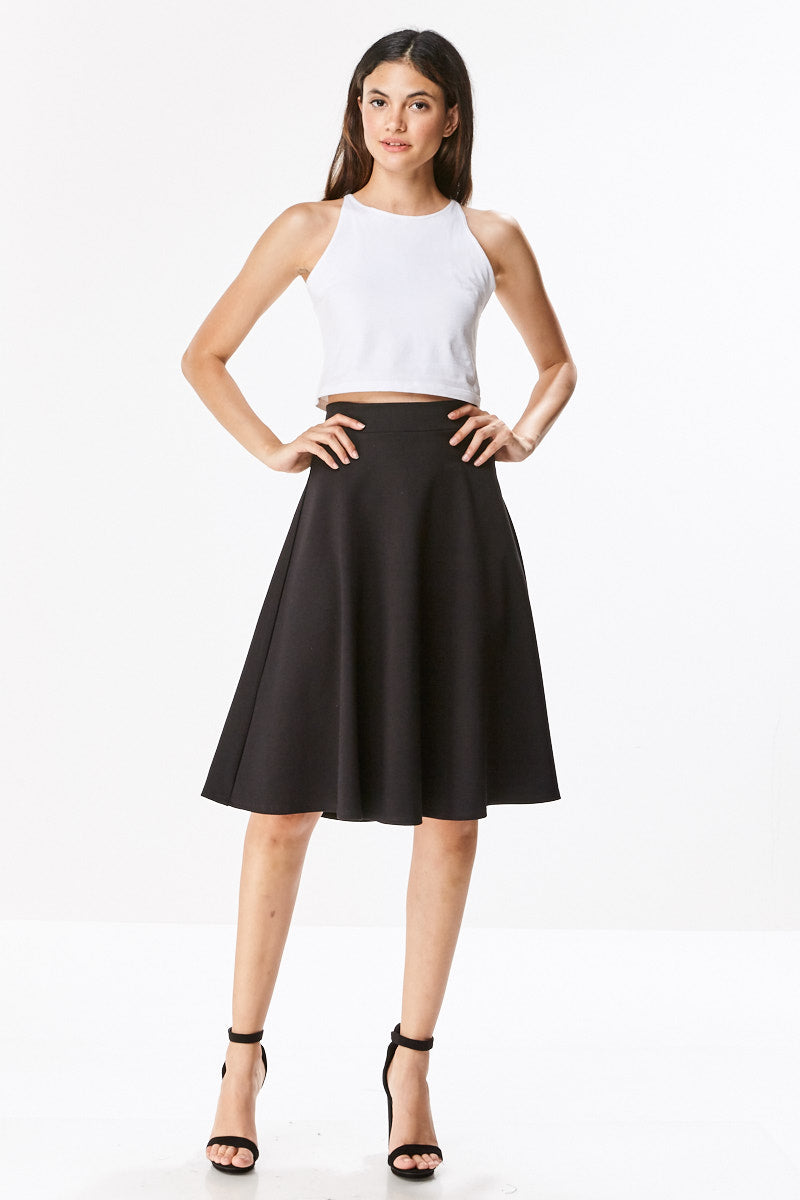 Ponte Flared A-line Midi Knee Length Skirt - CHI-CHI NYC