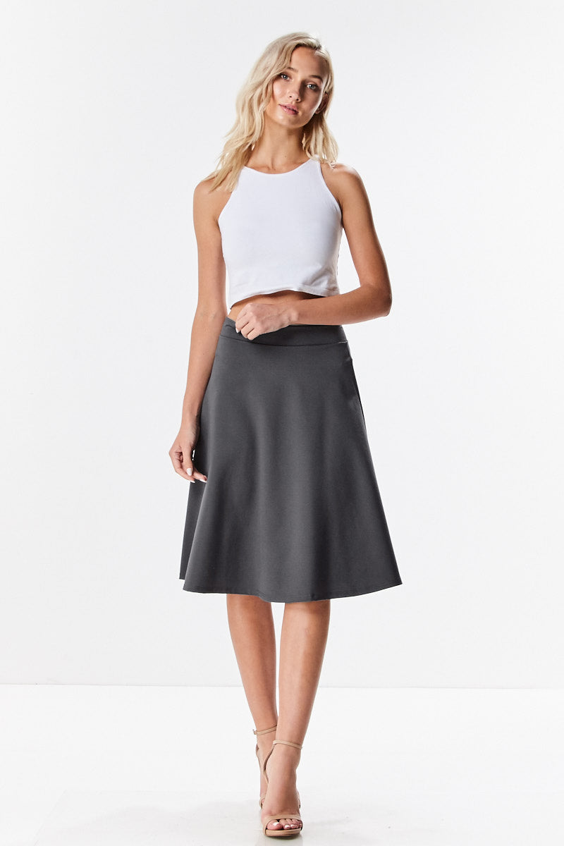 Ponte Flared A-line Midi Knee Length Skirt - CHI-CHI NYC