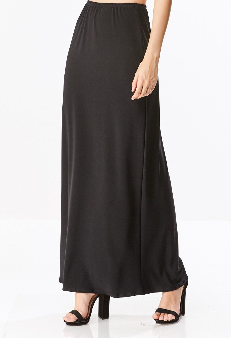 Ponte extra long straight fitting modest black maxi skirt CHI