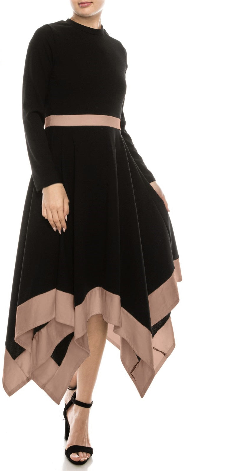 Georgette Asymmetrical Color Block Midi Dress