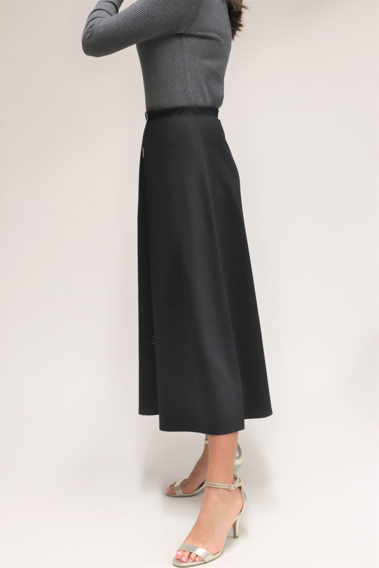 Pessy Mid Length Button Front  Everyday Skirt