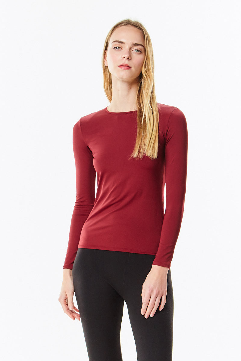 Long Sleeve Microfiber Burgundy Layering Shell Top - CHI-CHI NYC