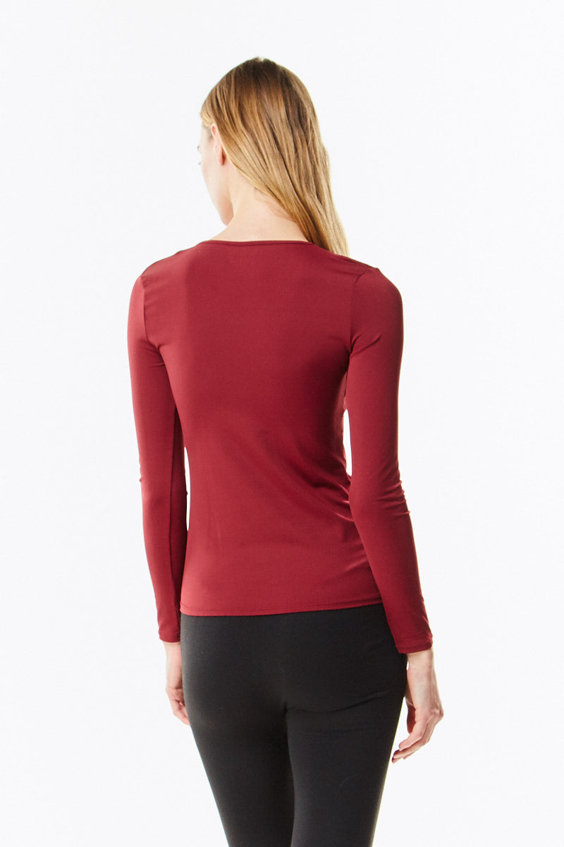 Long Sleeve Microfiber Burgundy Layering Shell Top - CHI-CHI NYC