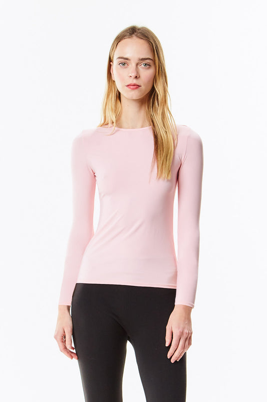 Long Sleeve Pink Microfiber Layering Shell Top - CHI-CHI NYC