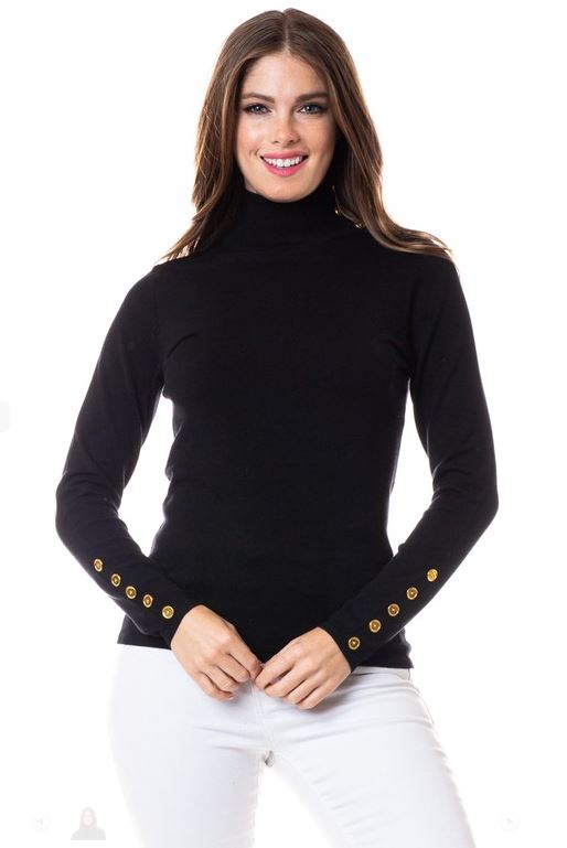Mock Neck Lightweight Sweater With Golden Button Detail - CHI-CHI NYC