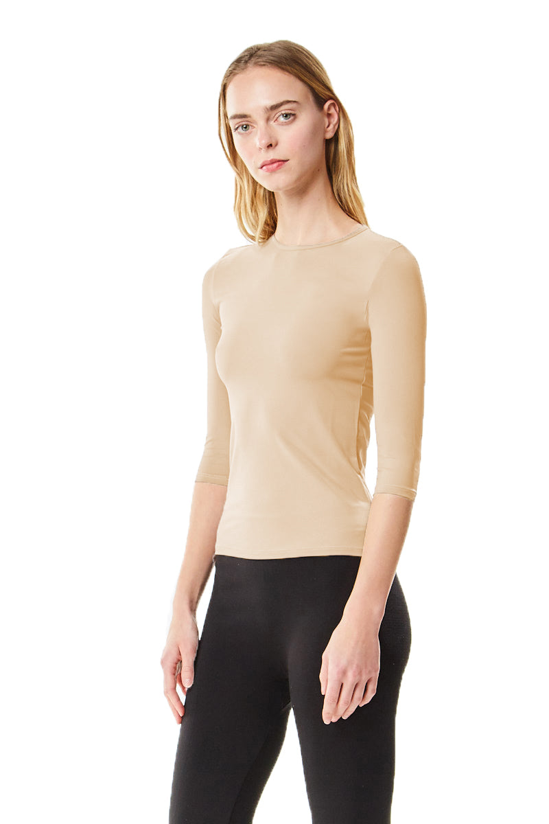 3/4 Sleeve Nude Microfiber Layering Shell Top - CHI-CHI NYC