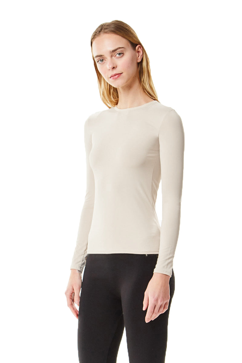 Long Sleeve Off White Microfiber Layering Shell Top - CHI-CHI NYC
